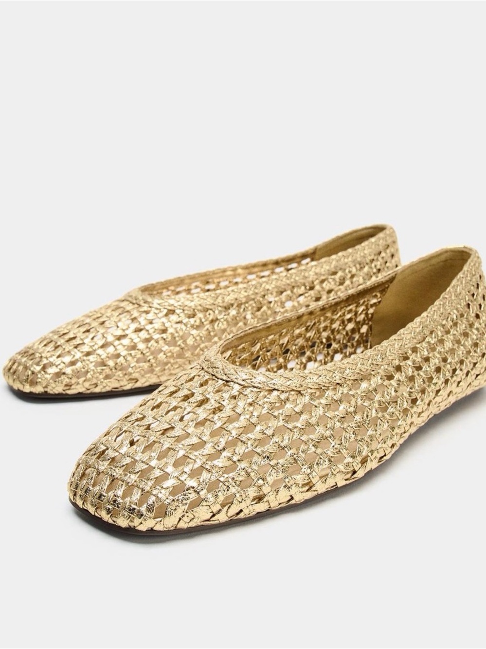 Zara Woven Metallic golden Ballet Flats - size 41 brand new no tags